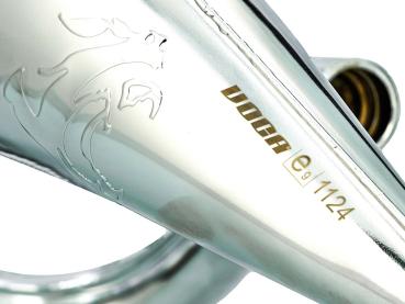 Preview: Auspuff VOCA Cross verchromt 50/70ccm Dämpfer schwarz für Aprilia RX, SX, Derbi Senda