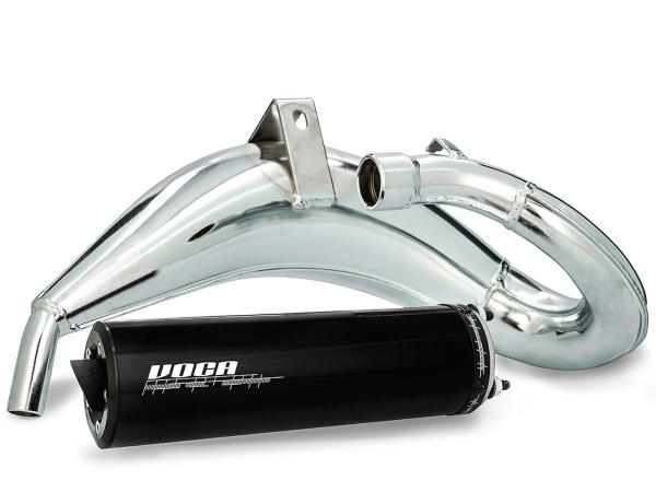 Auspuff VOCA Cross verchromt 50/70ccm Dämpfer schwarz für Aprilia RX, SX, Derbi Senda