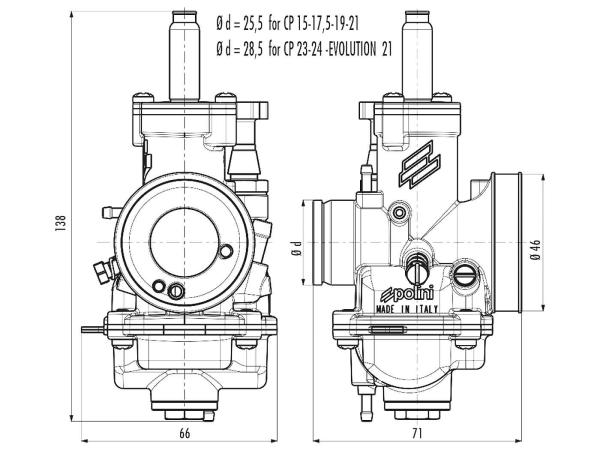 Vergaser Polini CP 17,5mm mit Choke-Knopf